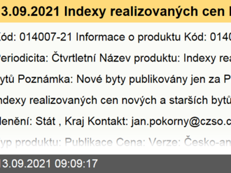 13.09.2021 Indexy realizovaných cen bytů - 2. čtvrtletí 2021