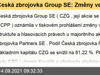 Česká zbrojovka Group SE: Změny ve vlastnické struktuře  