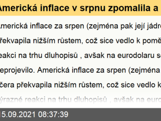 Americká inflace v srpnu zpomalila a přivodila pád výnosů