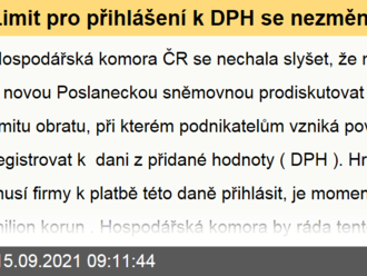 Limit pro přihlášení k DPH se nezměnil, ale cenová hladina ano. K platbě DPH se tak musí hlásit stále více firem