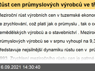 Růst cen průmyslových výrobců ve třetím čtvrtletí zatím výrazně překonává očekávání