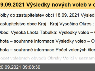 19.09.2021 Výsledky nových voleb v obci Vysoká Lhota