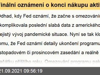 Finální oznámení o konci nákupu aktiv na středečním zasedání FEDu nepadne  