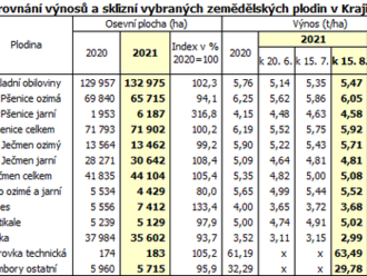 Odhady výnosů a sklizní zemědělských plodin v Kraji Vysočina k 15. srpnu 2021