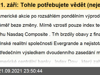 21. září: Tohle potřebujete vědět   o úterním obchodování v USA