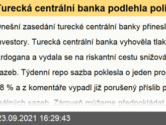 Turecká centrální banka podlehla politickým tlakům