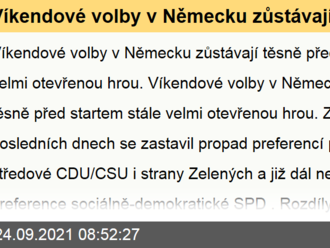 Víkendové volby v Německu zůstávají těsně před startem stále velmi otevřenou hrou. - Ranní glosa: Německé volby - hraje se o “rozpočtový” konzervatismus