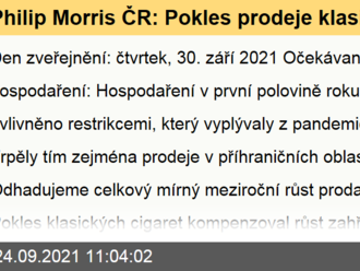 Philip Morris ČR: Pokles prodeje klasických produktů, příznivý cenový efekt, meziroční růst  