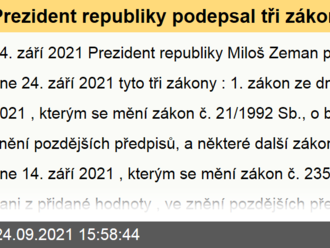 Prezident republiky podepsal tři zákony - zákon o bankách, o dani z přidané hodnoty a o sociálně-právní ochraně dětí