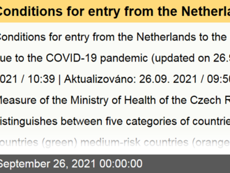 Conditions for entry from the Netherlands to the Czech Republic due to the COVID-19 pandemic  