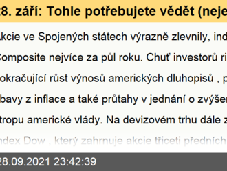 28. září: Tohle potřebujete vědět   o úterním obchodování v USA