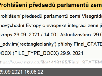 Prohlášení předsedů parlamentů zemí Visegrádské skupiny a jihovýchodní Evropy o evropské integraci zemí jihovýchodní Evropy