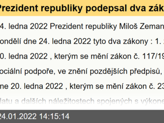 Prezident republiky podepsal dva zákony - o státní sociální podpoře a o platu představitelů státní moci