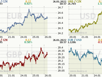 Česká koruna se drží v okolí 24,50 EUR/CZK