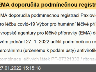 EMA doporučila podmínečnou registraci Paxlovidu, antivirotika pro léčbu covid-19