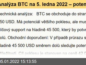 Analýza BTC na 5. ledna 2022 – potenciál většího poklesu