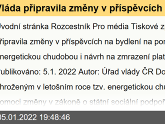 Vláda připravila změny v příspěvcích na bydlení na pomoc s energetickou chudobou i návrh na zmrazení platů politiků