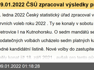 09.01.2022 ČSÚ zpracoval výsledky prvních letošních voleb