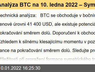 Analýza BTC na 10. ledna 2022 – Symetrický trojúhelník a potenciální pokračování směrem dolů