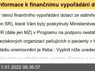 Informace k finančnímu vypořádání dotací ze státního rozpočtu poskytnutých Ministerstvem zdravotnictví ČR