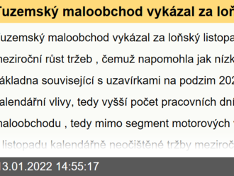 Tuzemský maloobchod vykázal za loňský listopad silný meziroční růst tržeb