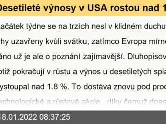 Desetileté výnosy v USA rostou nad 1.8 %, akciové futures znovu klesají - Ranní komentář