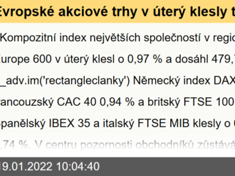 Evropské akciové trhy v úterý klesly téměř o 1 %