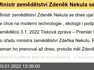 Ministr zemědělství Zdeněk Nekula se dnes ujal úřadu, zaměřit se chce na moderní technologie, ekologii i podporu malých zemědělců