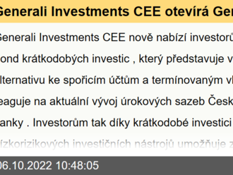 Generali Investments CEE otevírá Generali Fond krátkodobých investic, výnosnější alternativu spořicích účtů a termínovaných vkladů