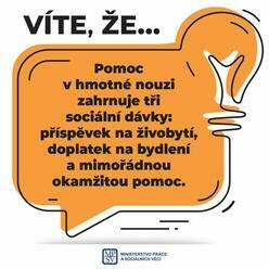 Pomoc v hmotné nouzi - Víte, že pomoc v hmotné nouzi se řeší prostřednictví třech dávek?