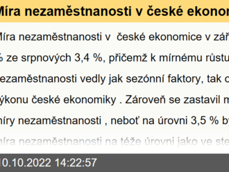 Míra nezaměstnanosti v české ekonomice v září vzrostla na 3,5 %