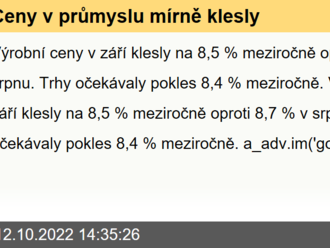 Ceny v průmyslu mírně klesly