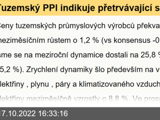 Tuzemský PPI indikuje přetrvávající silné inflační tlaky  