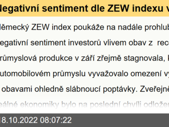 Negativní sentiment dle ZEW indexu v říjnu zřejmě ještě zintenzivní  