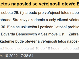 Letos naposled se veřejnosti otevře Benešova vila a v sobotu 29. října zahrada Strakovy akademie - 28.–30. října 2022