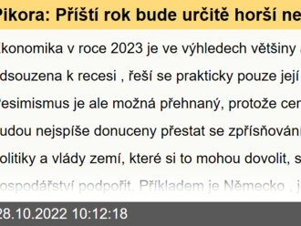 Pikora: Příští rok bude určitě horší než ten letošní, katastrofických scénářů se ale nebojím