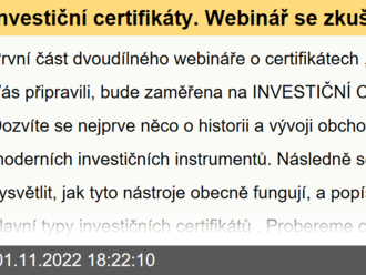 Investiční certifikáty. Webinář se zkušeným makléřem Františkem Kronusem již tuto středu 2. listopadu od 11:00!  