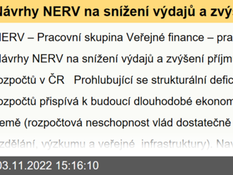 Návrhy NERV na snížení výdajů a zvýšení příjmů   veřejných rozpočtů v ČR