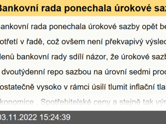 Bankovní rada ponechala úrokové sazby opět beze změny