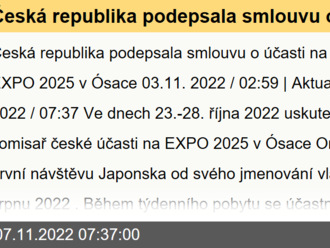 Česká republika podepsala smlouvu o účasti na světové výstavě EXPO 2025 v Ósace