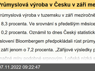 Průmyslová výroba v Česku v září meziročně stoupla, pomohl automotive. Proti srpnu se ale tolik nezměnila