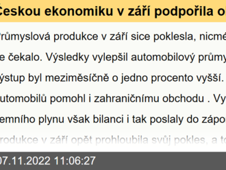 Českou ekonomiku v září podpořila obnovená výroba aut  