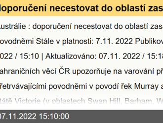 doporučení necestovat do oblastí zasažených povodněmi - Austrálie