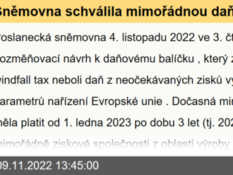 Sněmovna schválila mimořádnou daň z neočekávaných zisků