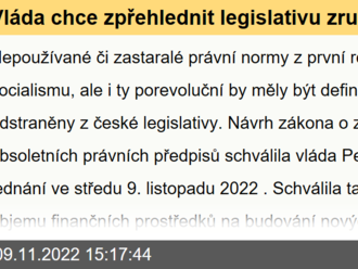 Vláda chce zpřehlednit legislativu zrušením tisíců zbytečných právních předpisů, na výstavbu škol přidá dalších půl miliardy korun