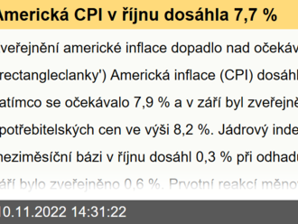 Americká CPI  v říjnu dosáhla 7,7 %