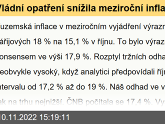 Vládní opatření snížila meziroční inflaci na 15,1 %  