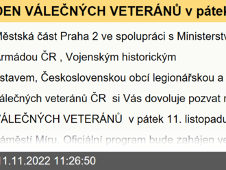 DEN VÁLEČNÝCH VETERÁNŮ v pátek 11. listopadu 2022 na náměstí Míru