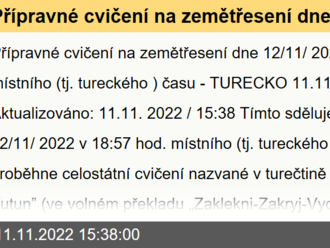 Přípravné cvičení na zemětřesení dne 12/11/2022 v 18:57 hod. místního   času - TURECKO