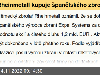 Rheinmetall kupuje španělského zbrojaře Expal Systems